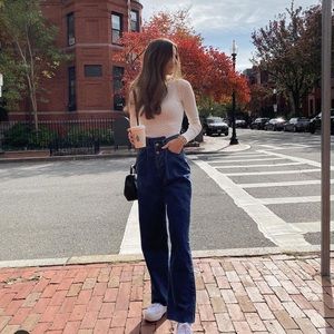 Zara z1975 loose fit wide leg high rise jeans blue